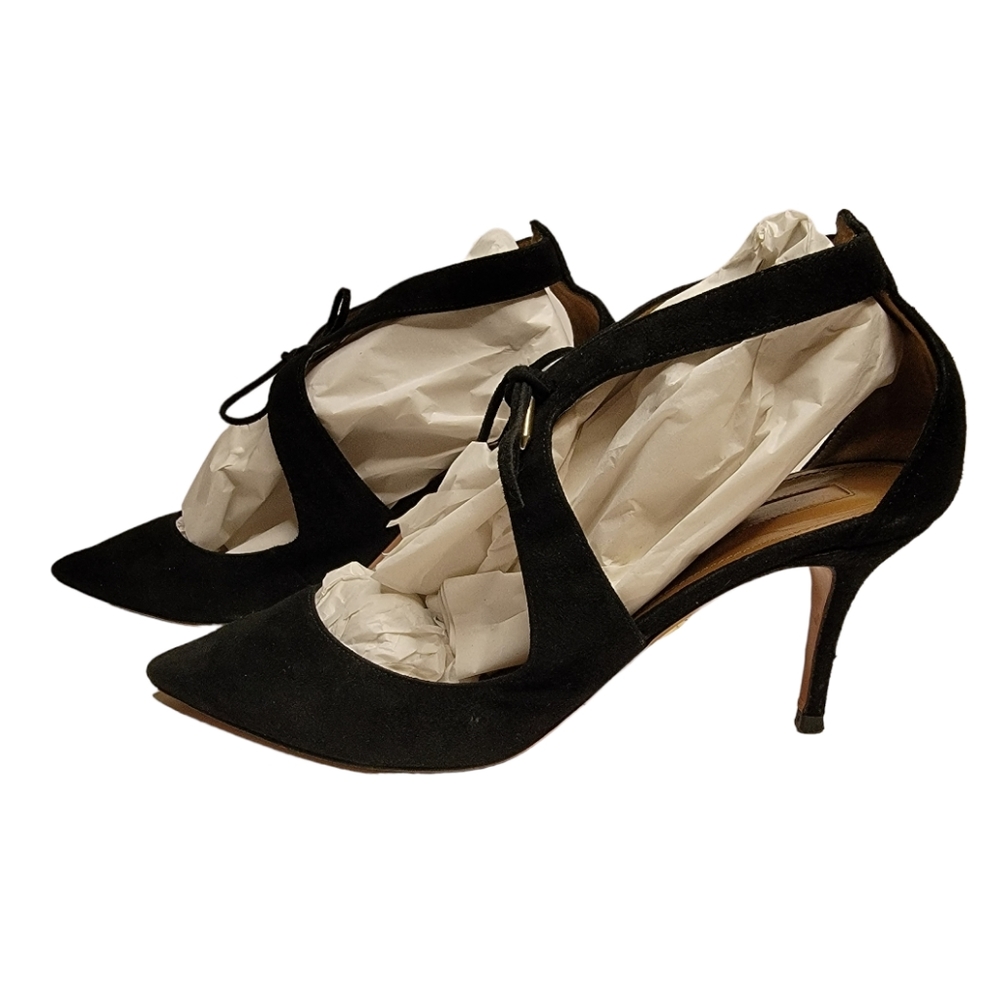 AQUAZZURA Kimi Pump 75 Black Suede Heel 3" Heel